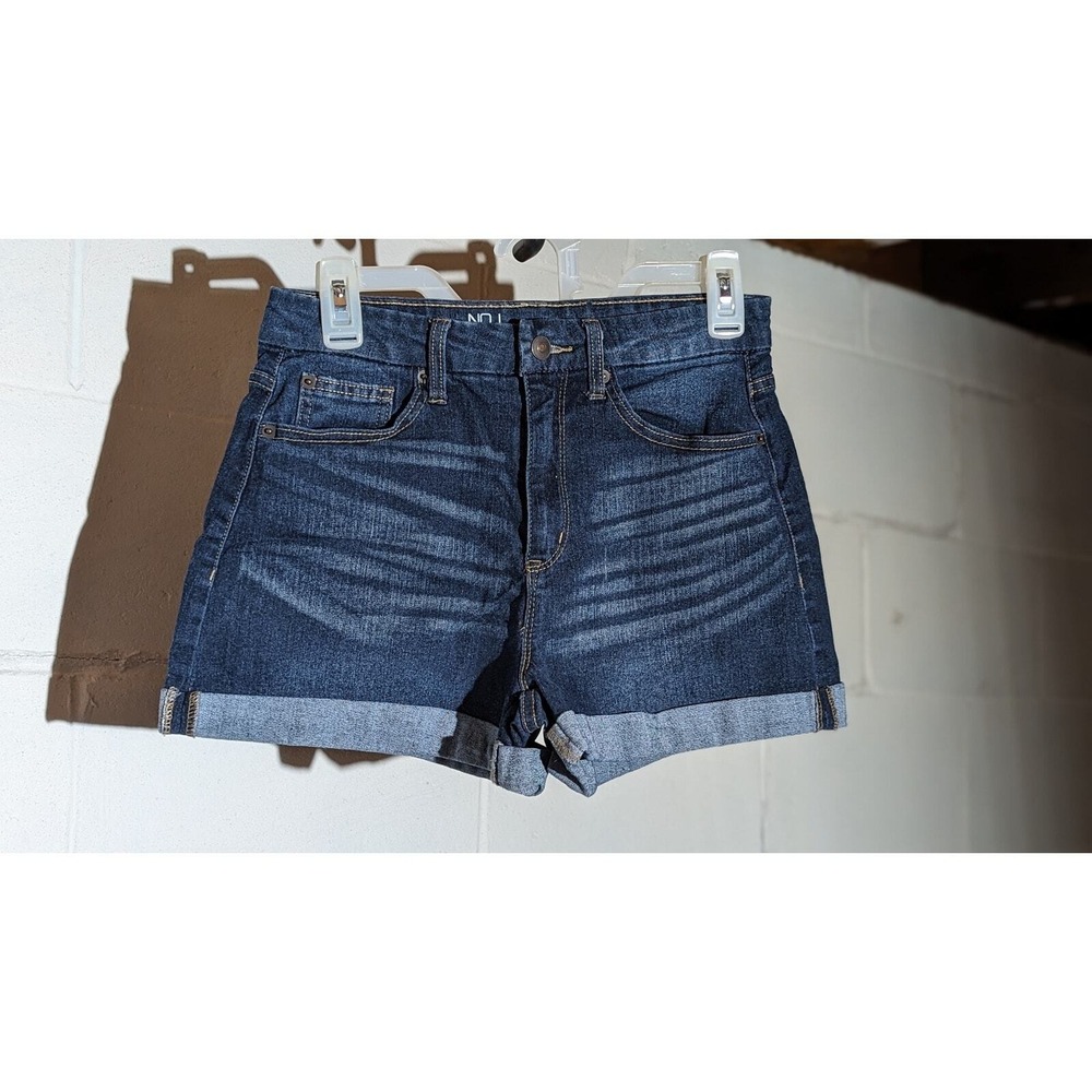No Boundaries Jean Denim Shorts High Waisted Rise Dark Wash Cuffed Hem Casual 9